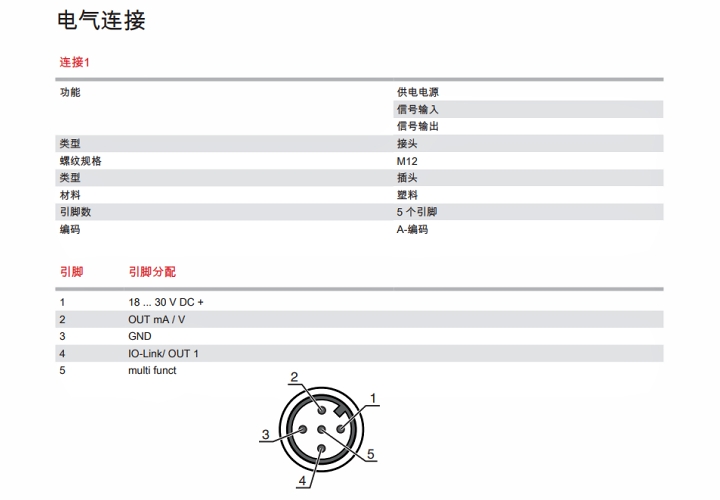 ODS9L2.8/LAK-650-M12 传感器的电气连接图