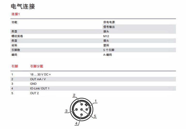 ODS9L2.8/LA6-100-M12 传感器的电气连接图