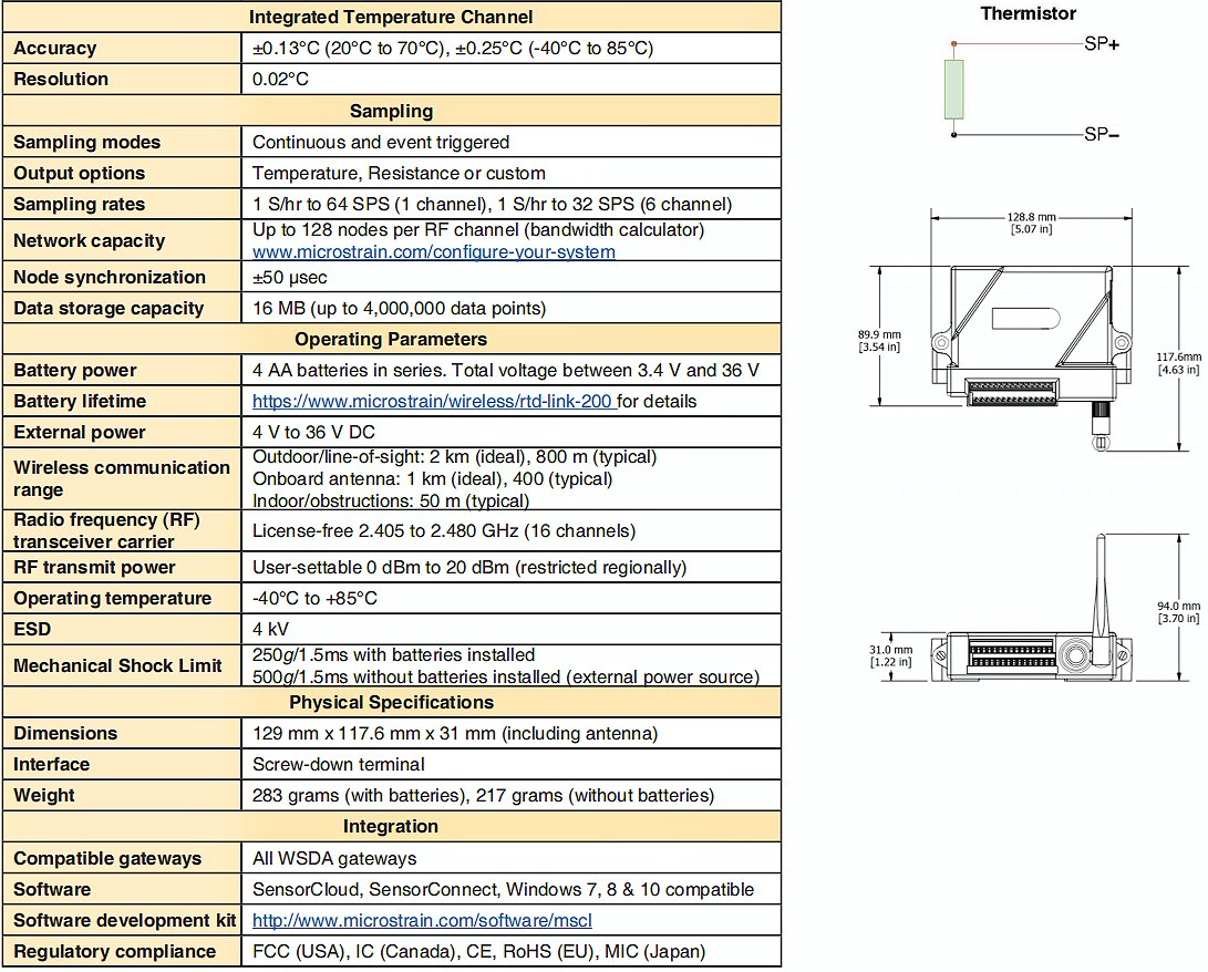 RTD-LINK-200无线传感器的规格参数