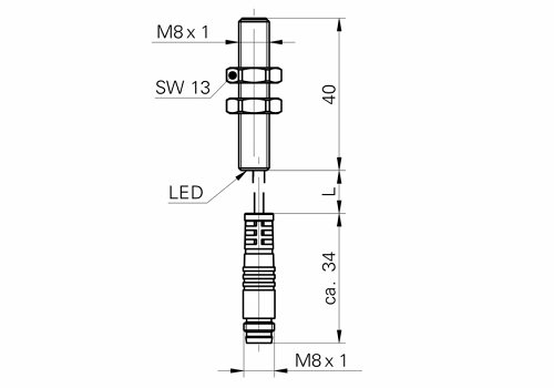 IFRM 08P17A1/KS35L 电感式接近开关的尺寸图