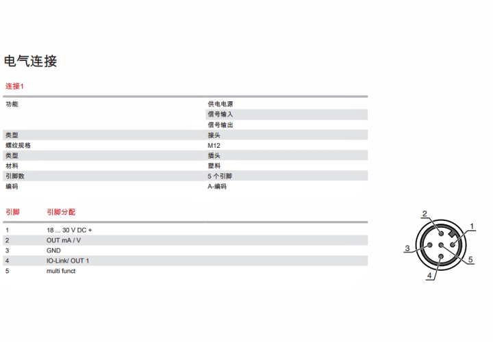 ODS9L1.8/LAK-650-M12 传感器的电气连接图