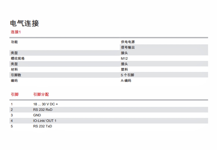 ODS9L2.8/LFH-100-M12 传感器的电气连接图