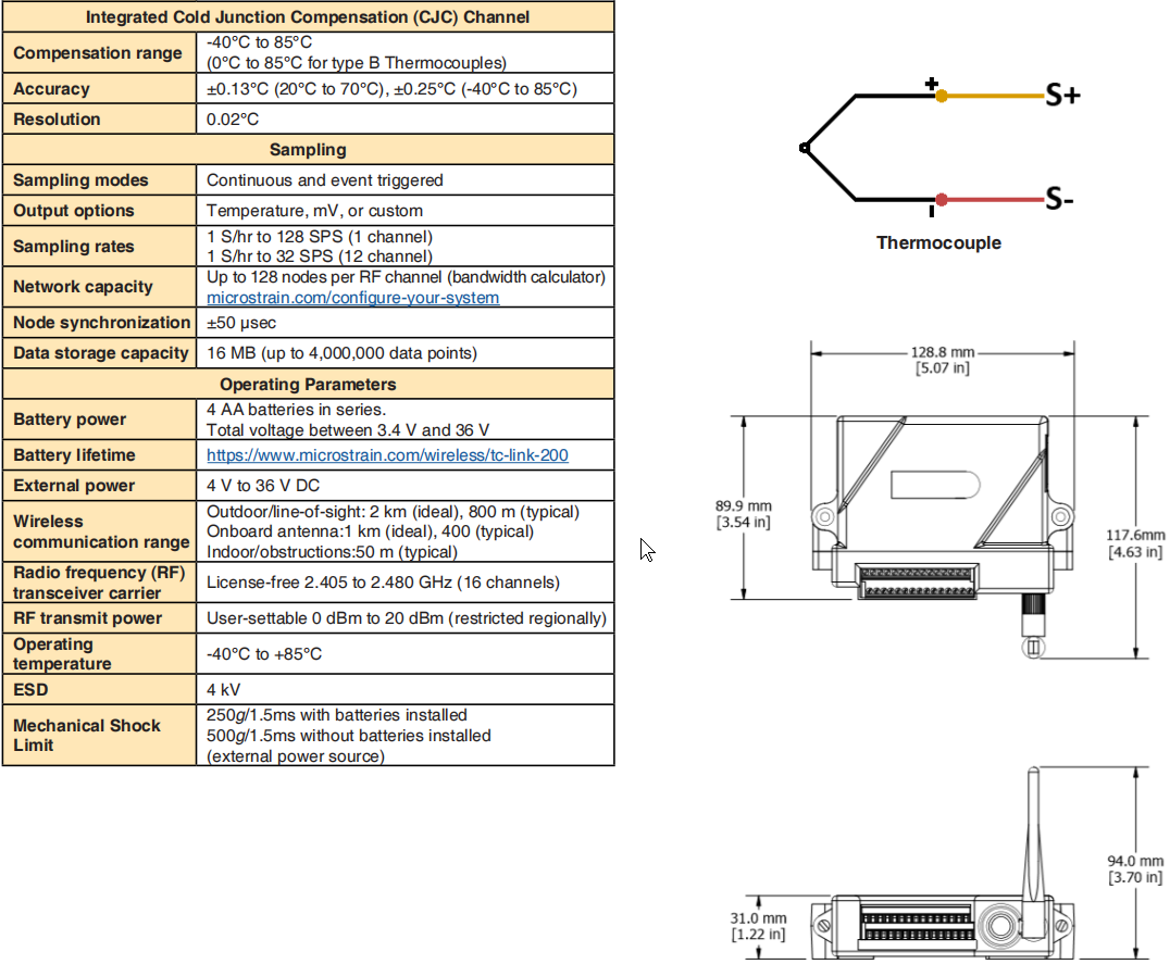 TC-LINK-200无线传感器规格参数 TC-LINK-200无线传感器规格参数