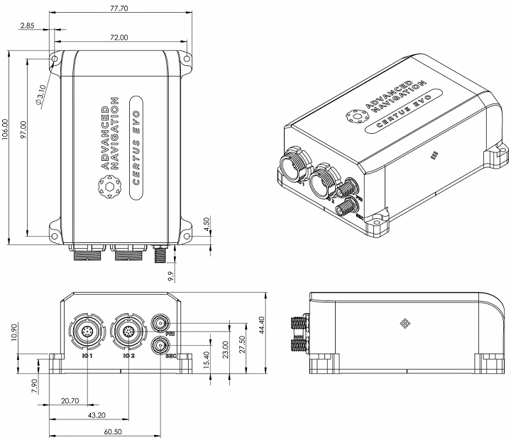 Certus Evo惯性导航系统传感器尺寸 Certus Evo惯性导航系统传感器尺寸