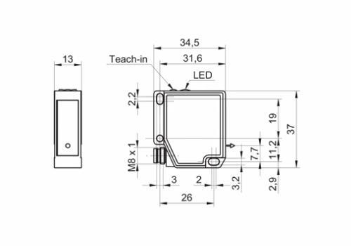 OM20-P0120.HH.YUN 测距传感器的尺寸图 OM20-P0120.HH.YUN 测距传感器的尺寸图